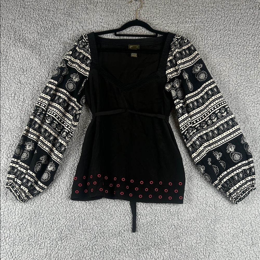 Anthropologie Fei Puff Long Sleeve  100% Silk Top Size 4